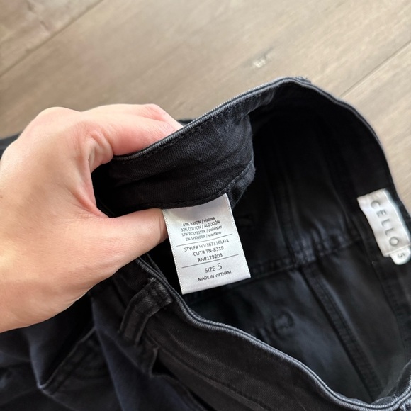 Cello Black High Rise Exposed Button Fly Flare Raw Hem Jeans - Picture 9 of 9